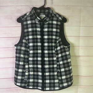 Croft & Barrow Black White Plaid Quilted Cotton Shell Vest Size Medium
